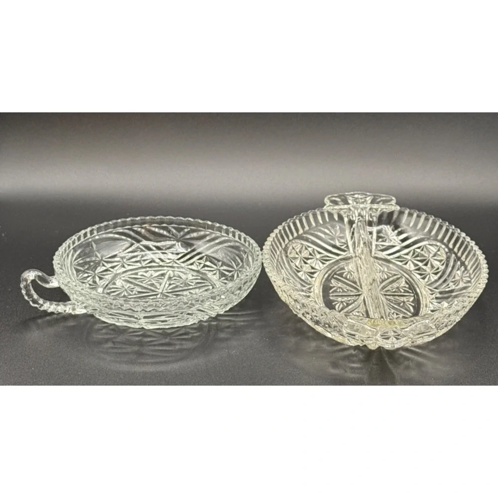 ⭐ Vintage Anchor Hocking Stars & Bars Relish Dish & Nappy Pressed Glass